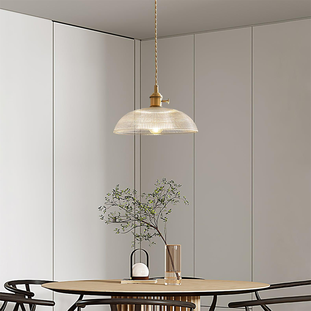 Vintage Pendellampe i Rillet Glas med Justerbar Højde