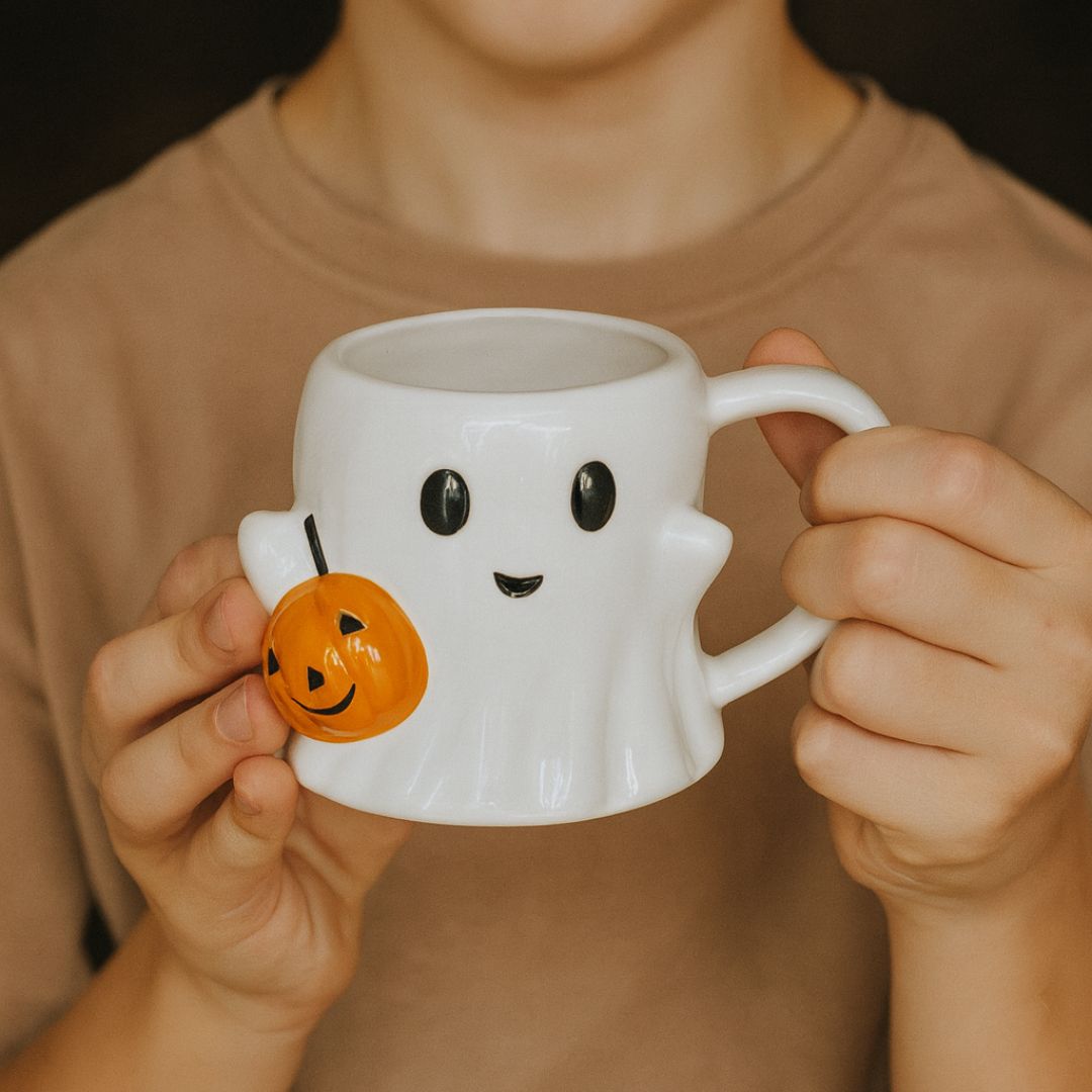Kopp och pumpa - söt spöke för Halloween