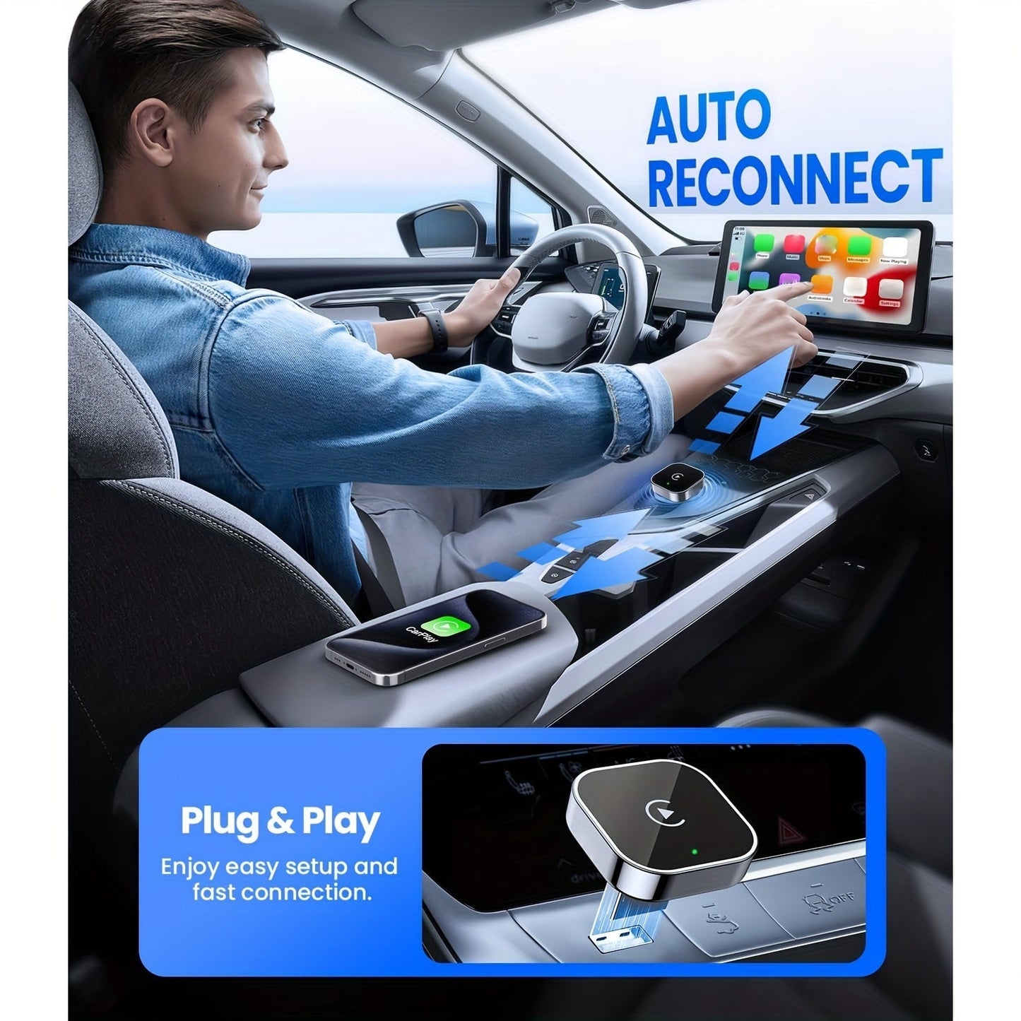 Trådlös biladapter för CarPlay och Android Auto – Snabb installation