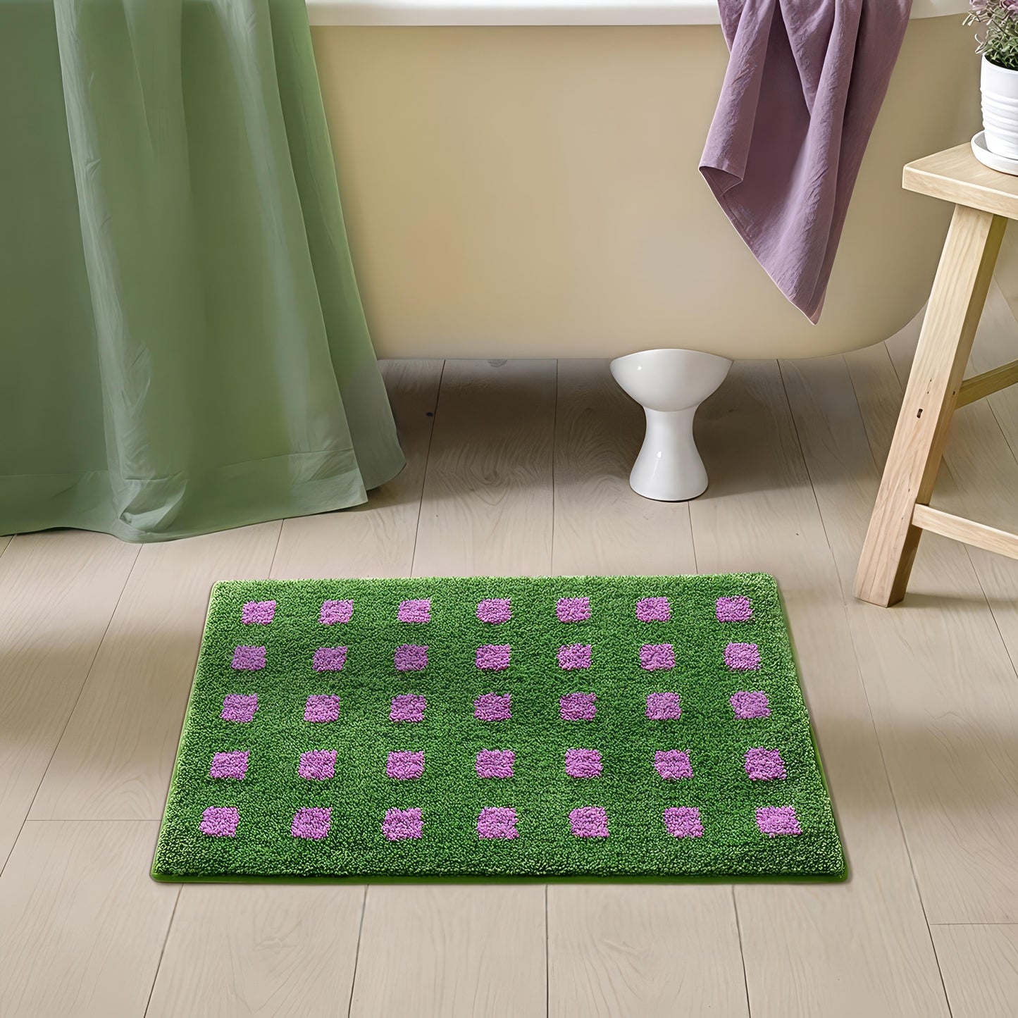 Mjuk Halksäker Badrumsmatta i Rutig Design