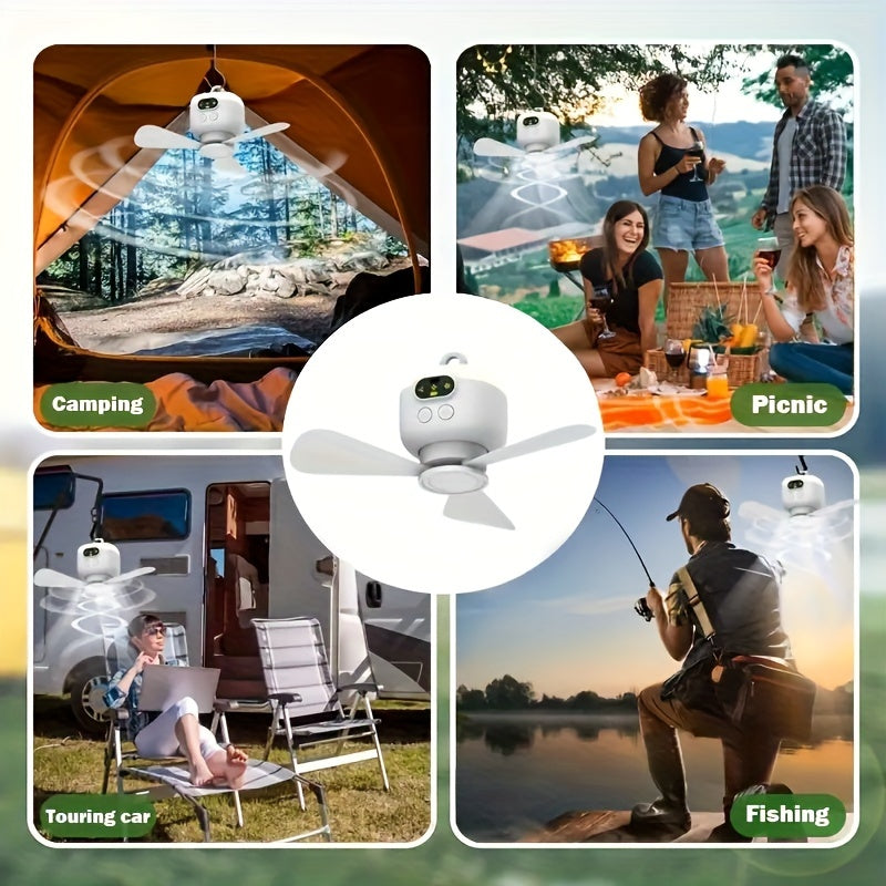 Bärbar campingfläkt med lampa – Uppladdningsbar och fjärrstyrd