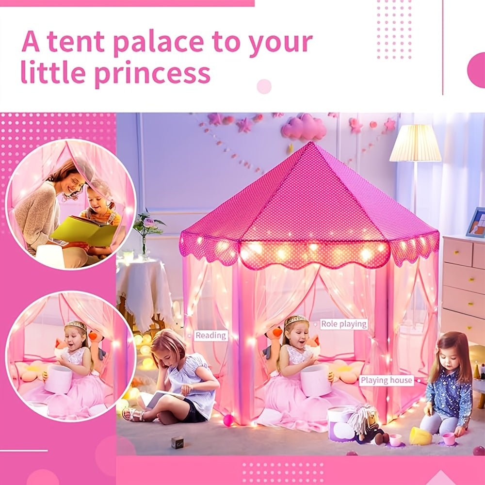 Prinsesslektält med Stjärnbelysning – Perfekt för Lek Inomhus och Utomhus