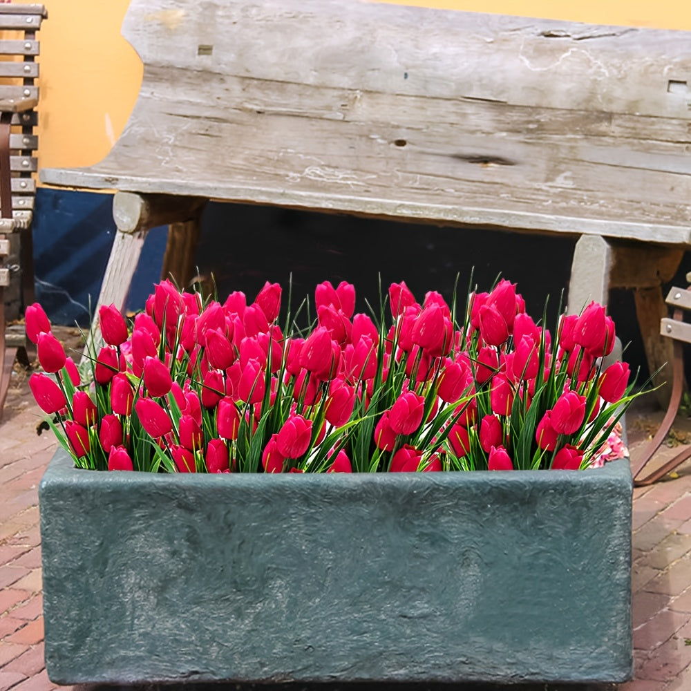 Sæt med 6 Holdbare Tulipanbuketter – UV-Beskyttede til Indendørs og Udendørs Dekoration