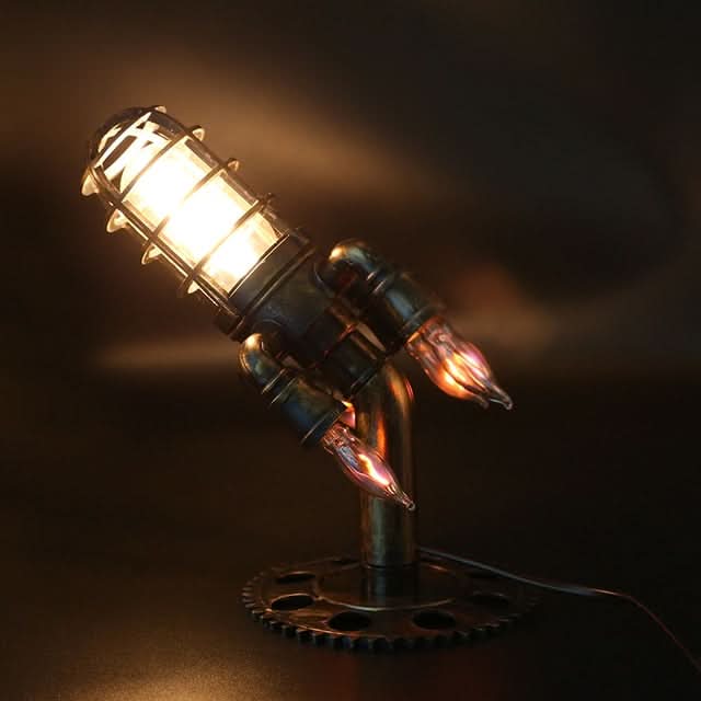 Steampunk-Rakete Tischlampe mit Flammenlicht-Effekt