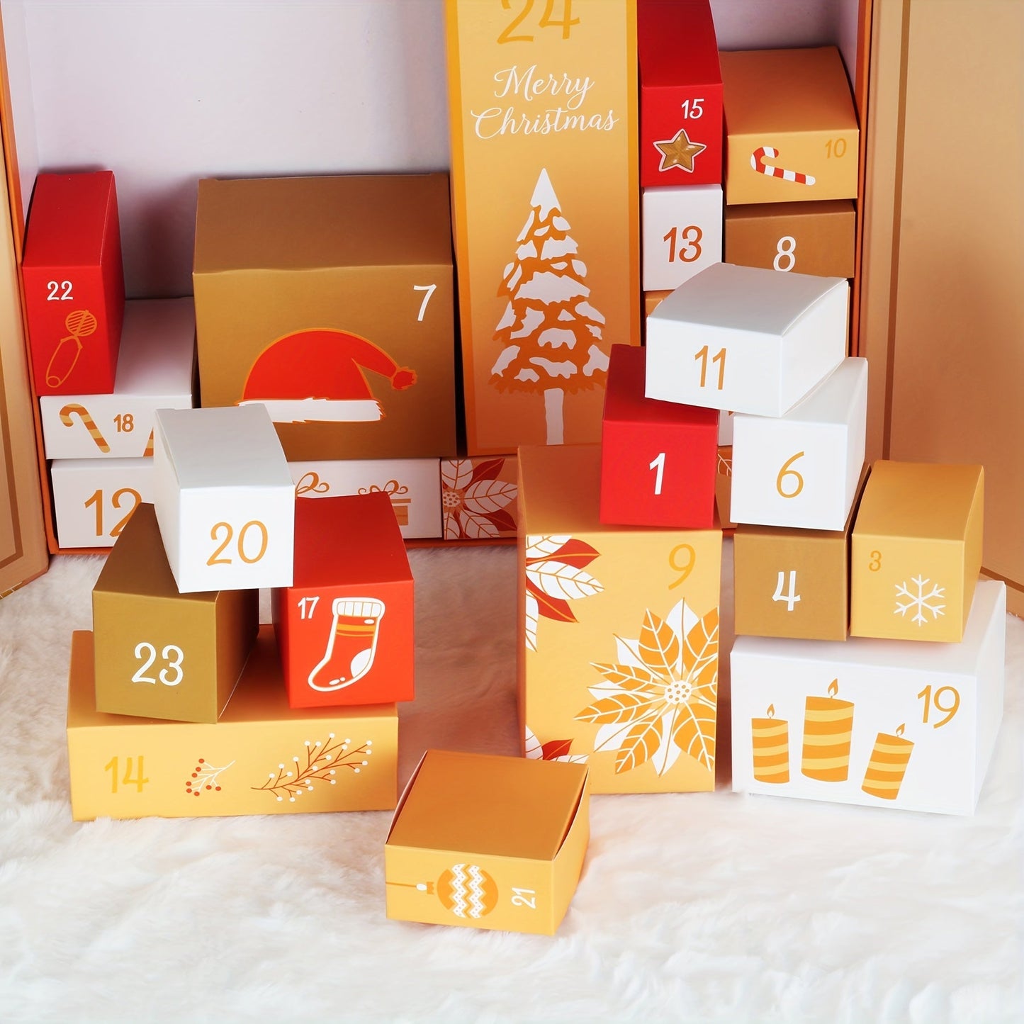 Julkalender 2024 i trä och papp - Återanvändbar presentask