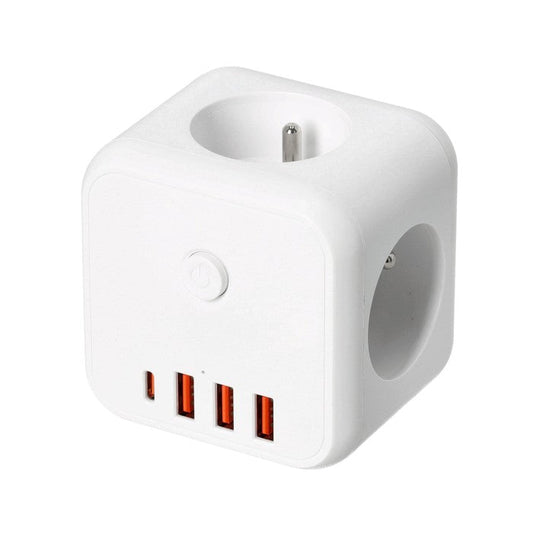Kompakt Strømfordeler med Lynbeskyttelse og USB-opladning