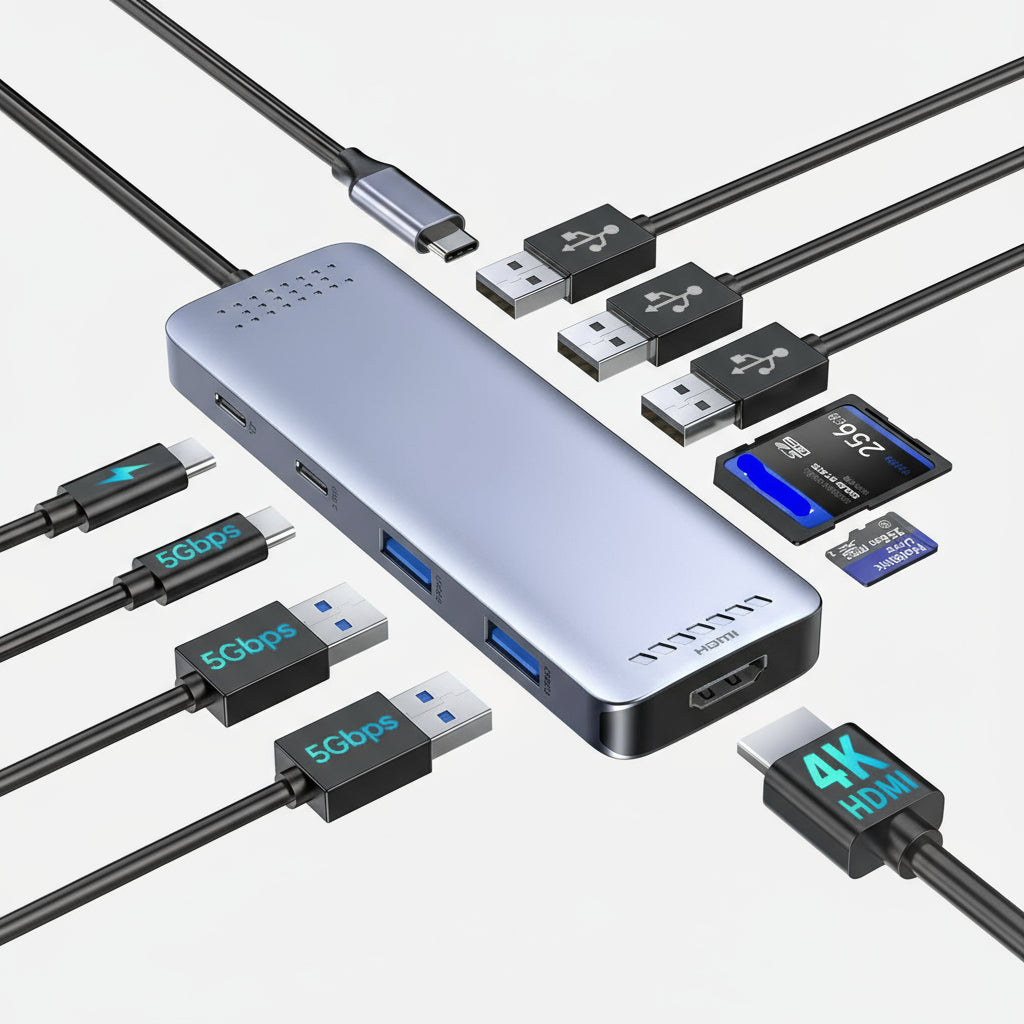 USB-C dockningsstation för dubbla 4K-skärmar med snabbladdning