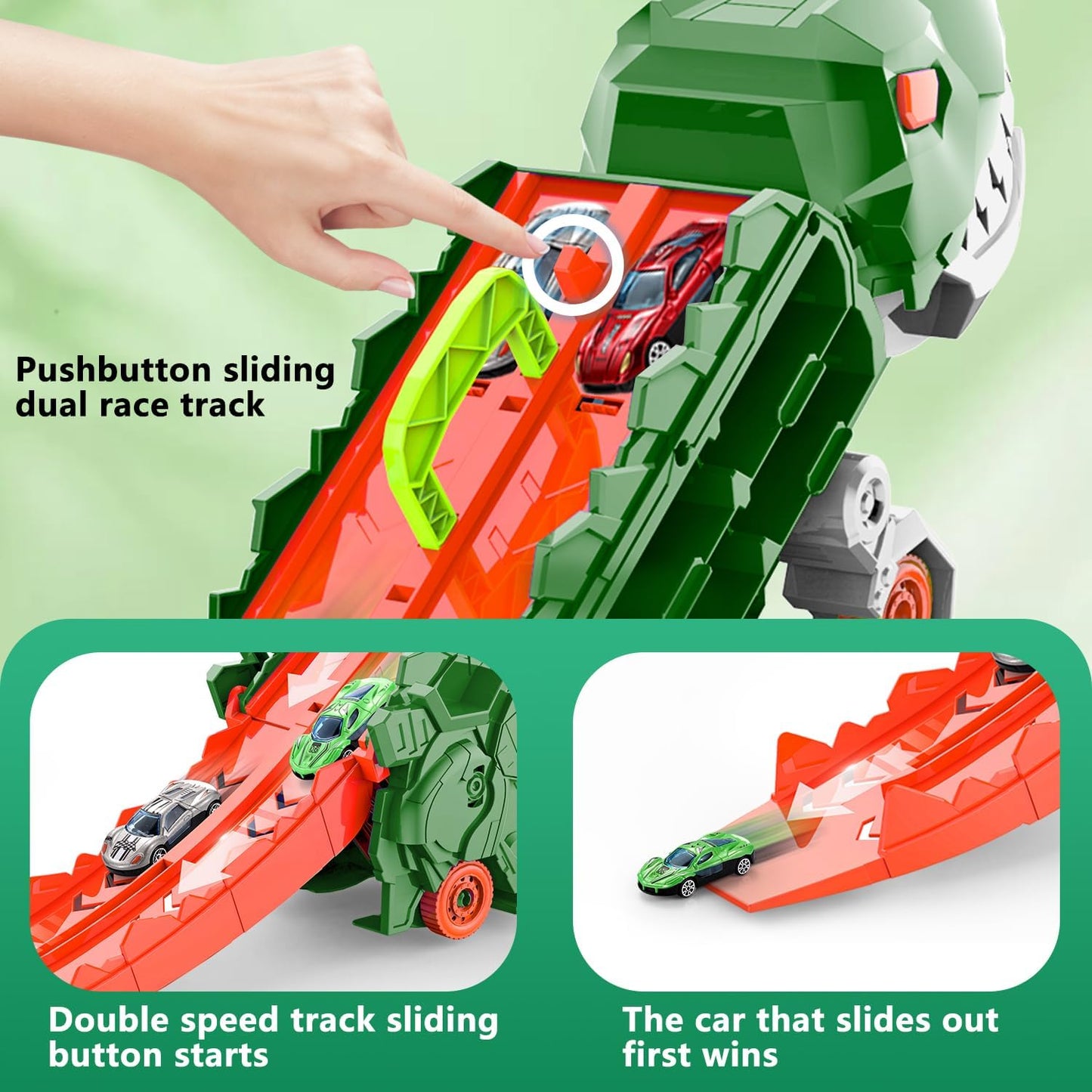 Transformérende Dino Transportbil med Løbsbane for Børn