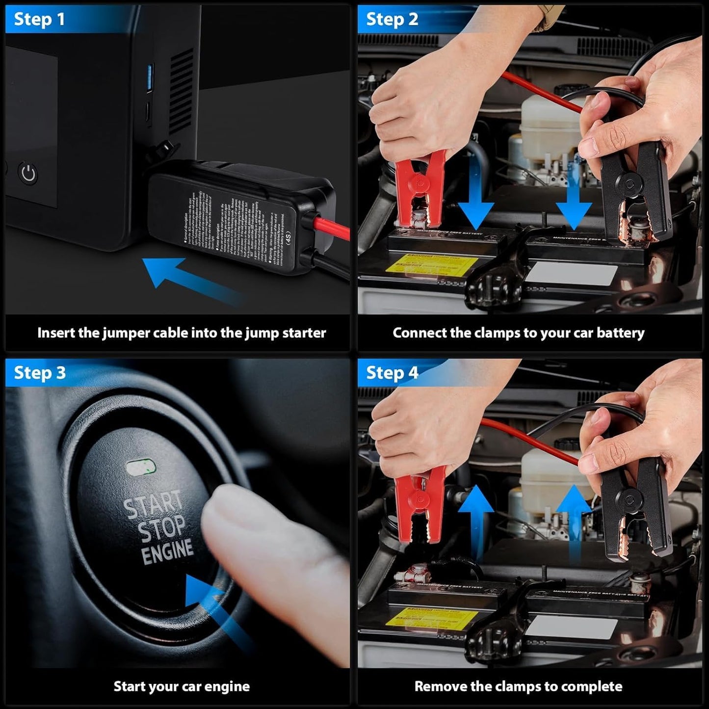 Kompakt Bilbatteri Jumpstarter med Kompressor og LED-lys