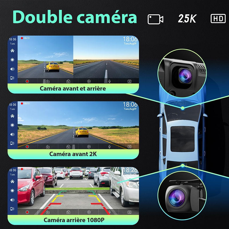 Trådløst Bilradio Display 2K med Dashcam & Bakkamera