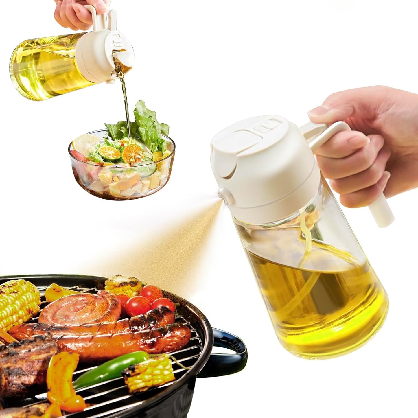 Premium olivoljespray och dispenser – 470 ml glasflaska
