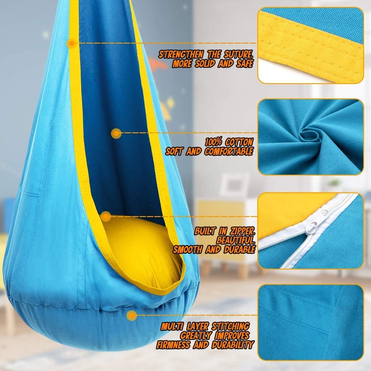 Hængekøje til børn med luftfyldt pude til indendørs og udendørs brug