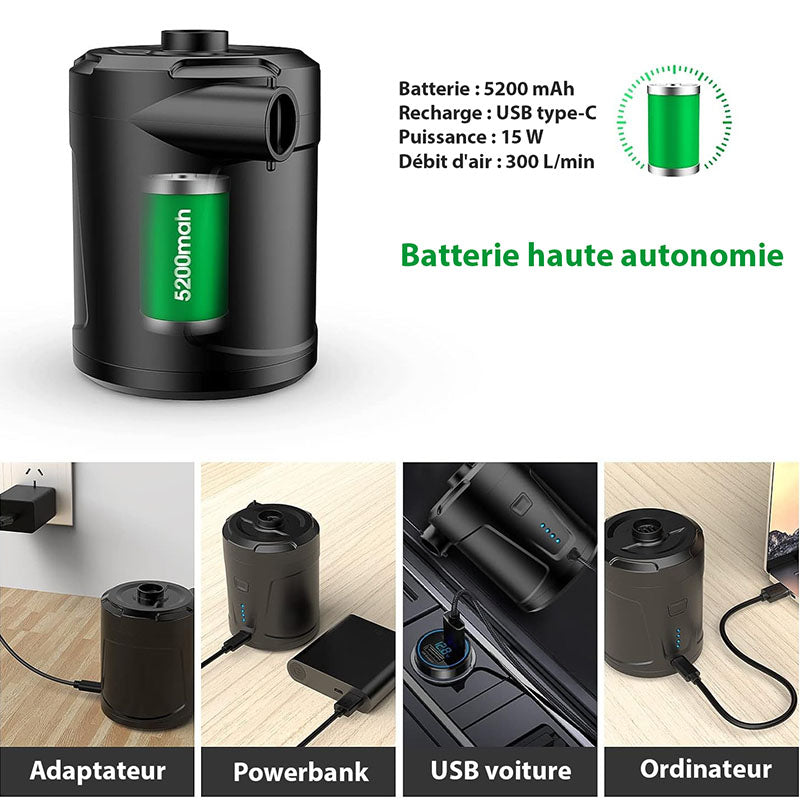 Trådløs Elektrisk Luftpumpe med Genopladelig Batteri - 3 Dyser