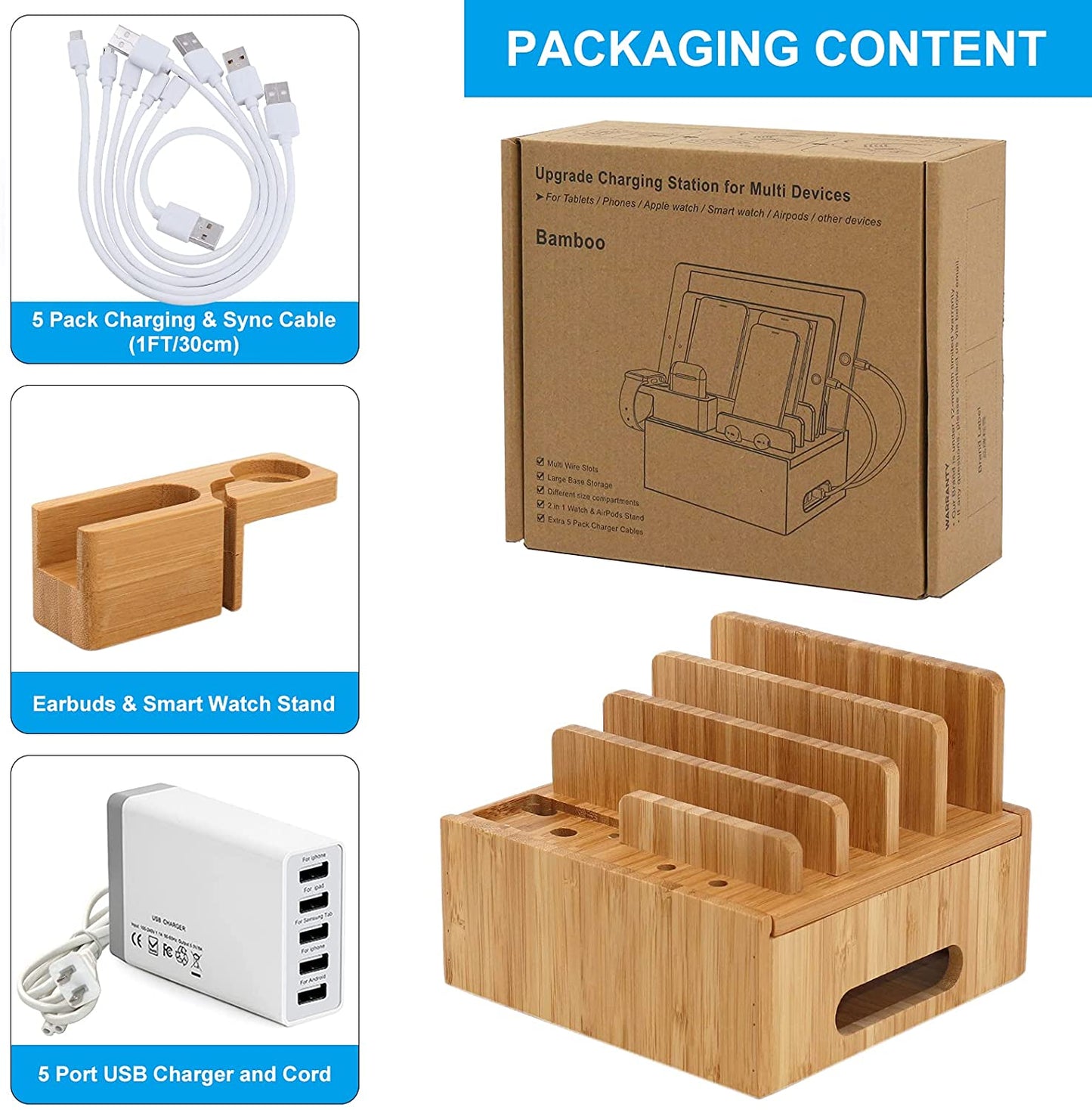 BambooCharge Hub | 5-Port USB Oplader & Organizer