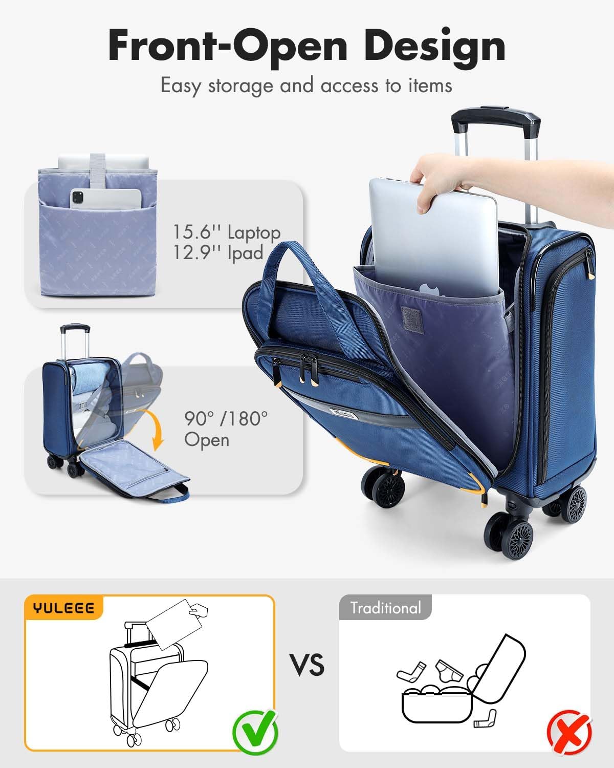 Godkänt handbagage för flygresor med snurrbara hjul och laptopfack