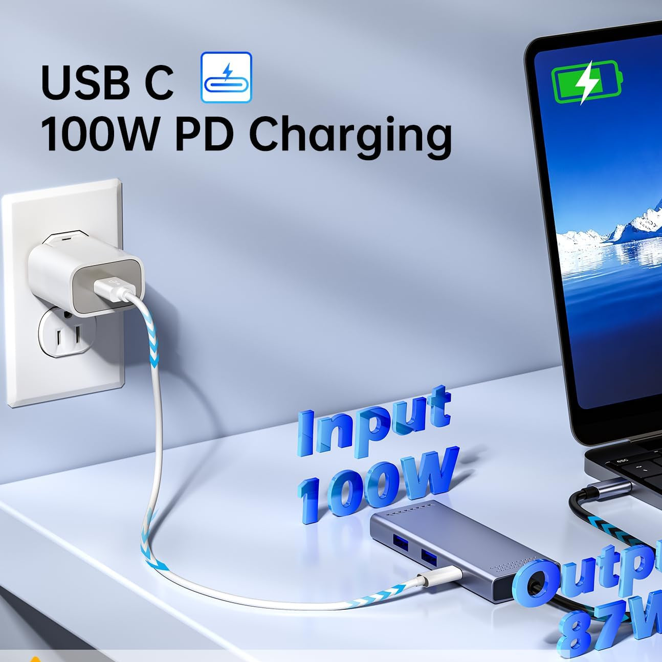 USB-C dockningsstation för dubbla 4K-skärmar med snabbladdning