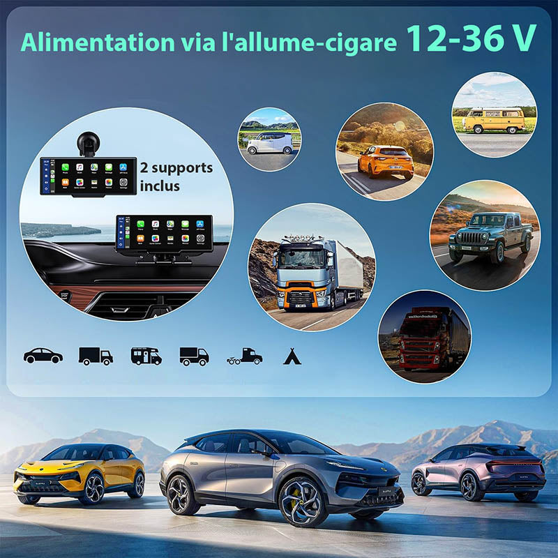 Trådløst Bilradio Display 2K med Dashcam & Bakkamera