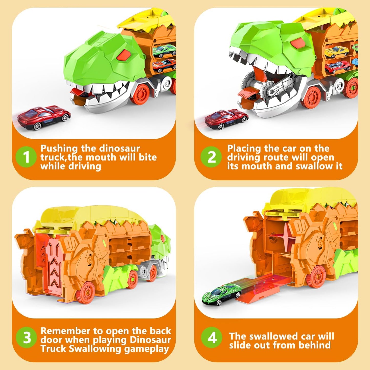 Transformérende Dino Transportbil med Løbsbane for Børn