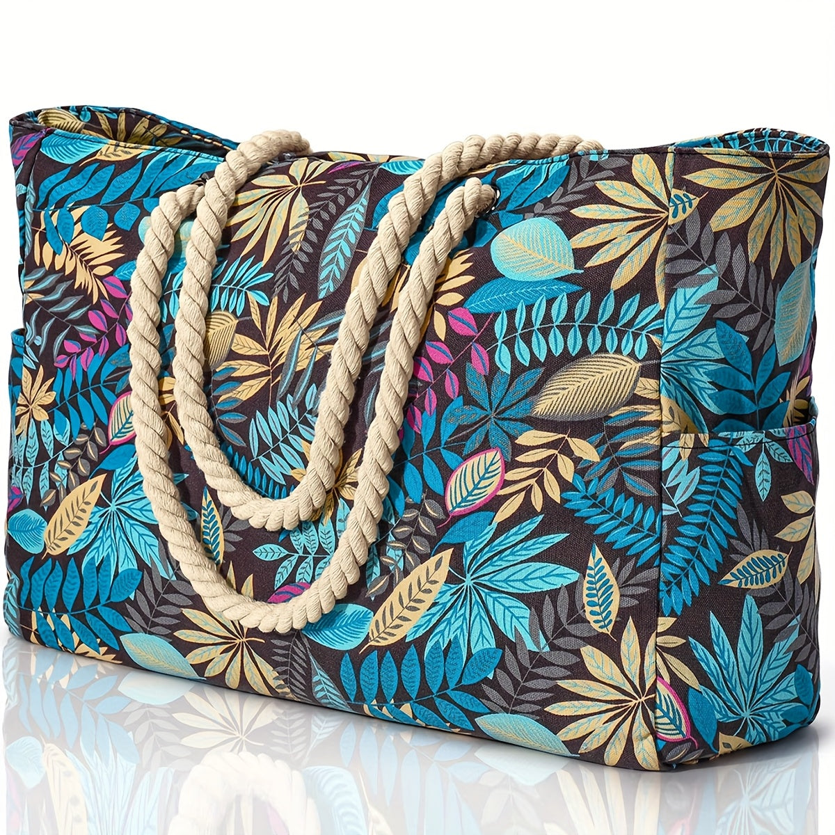Stilfuld og Rummelig Strandtaske i Blomsterdesign