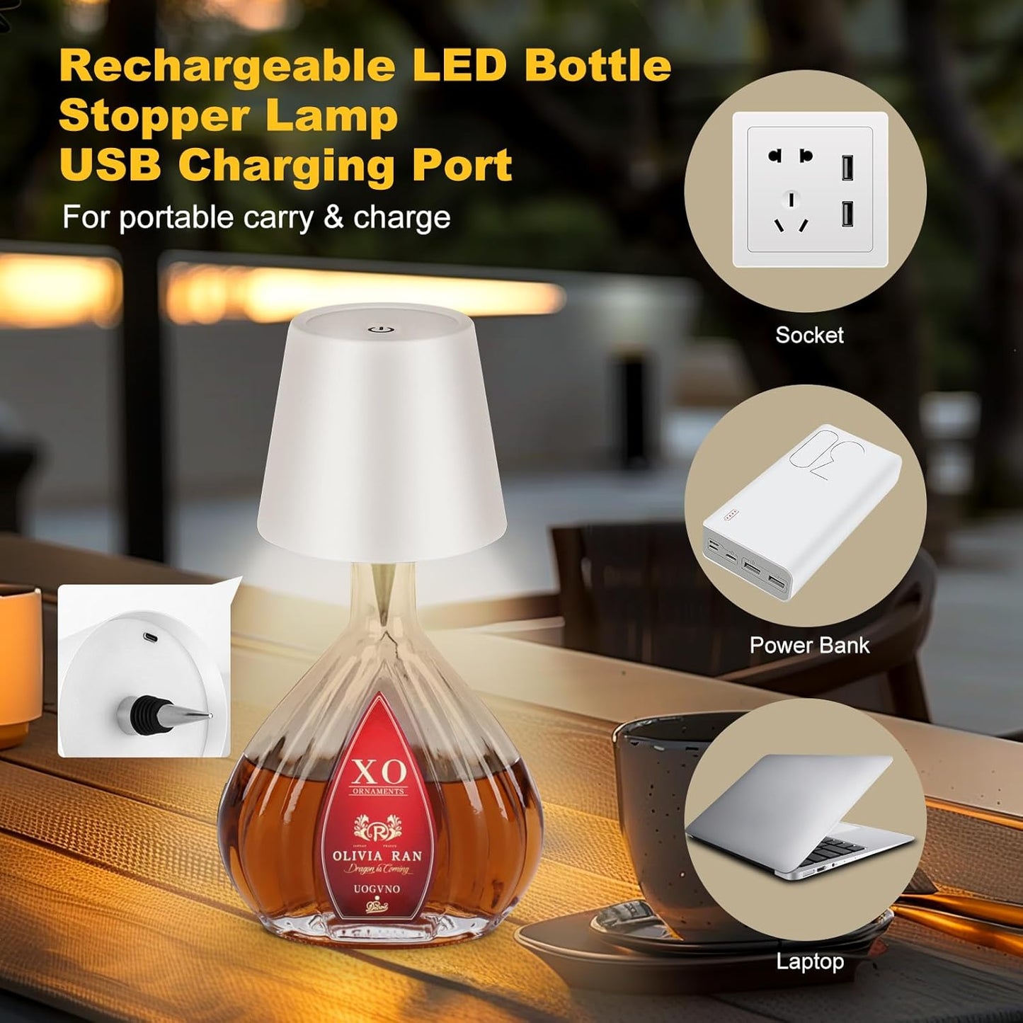 Trådløs flaske-lampe med berøringsdæmper til hyggelig belysning