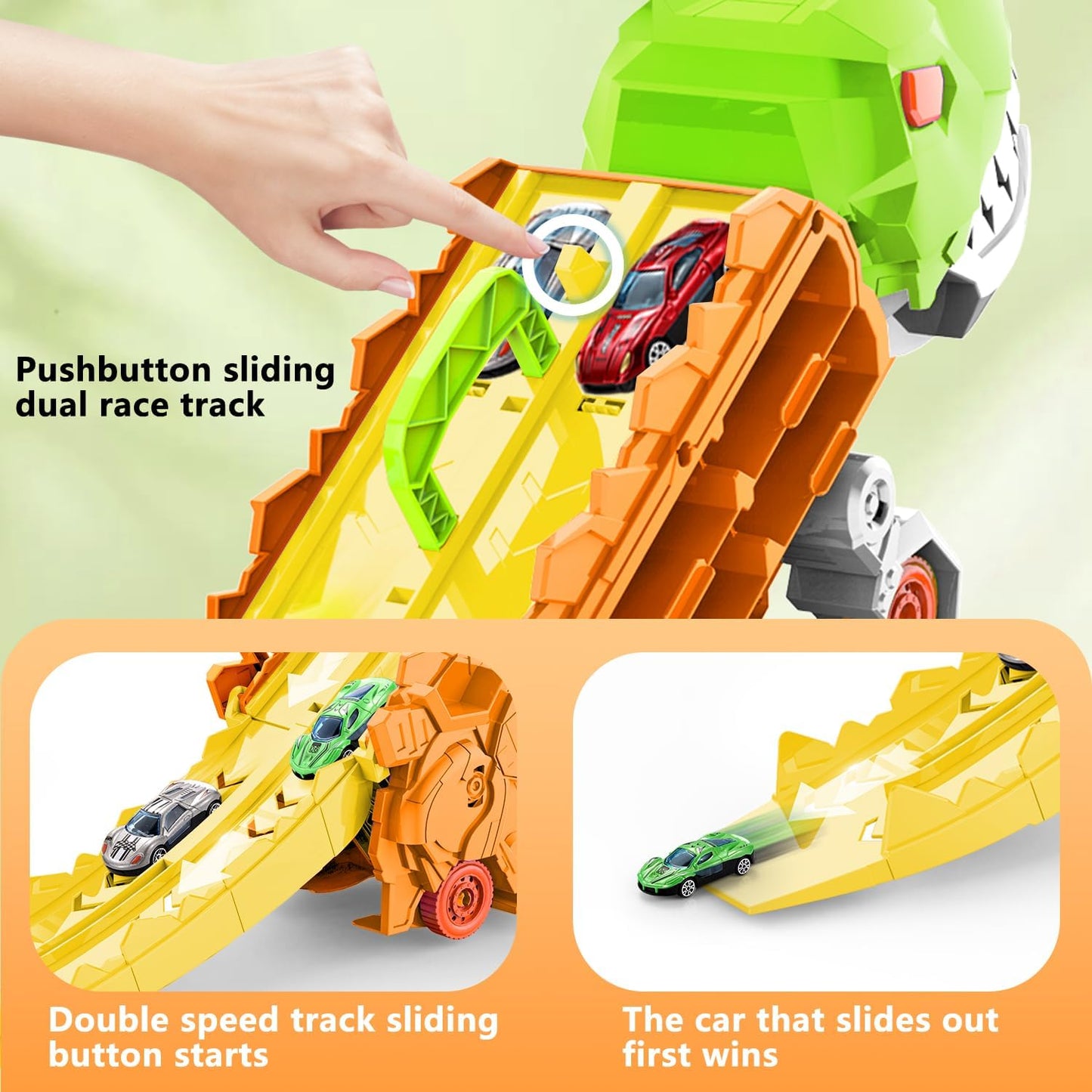 Transformérende Dino Transportbil med Løbsbane for Børn