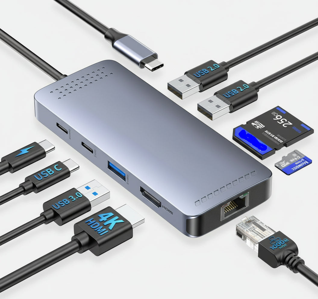 USB-C dockningsstation för dubbla 4K-skärmar med snabbladdning