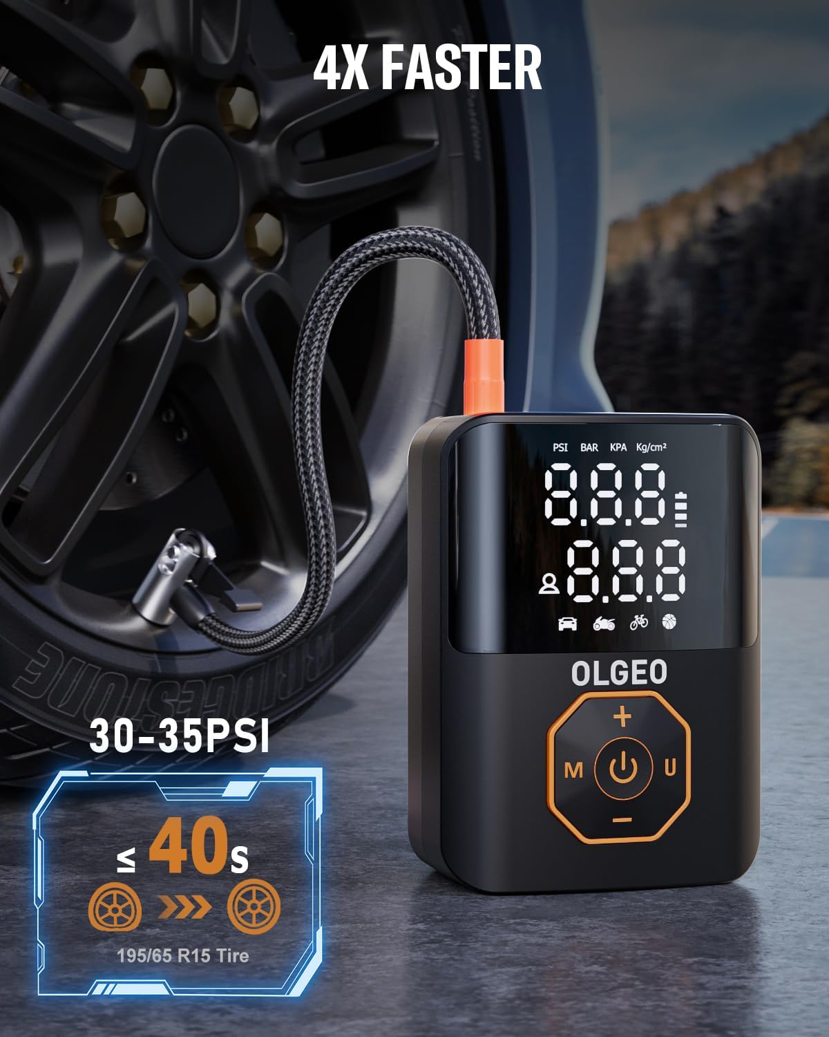 Sladdlös däckpump med digital display och automatisk avstängning