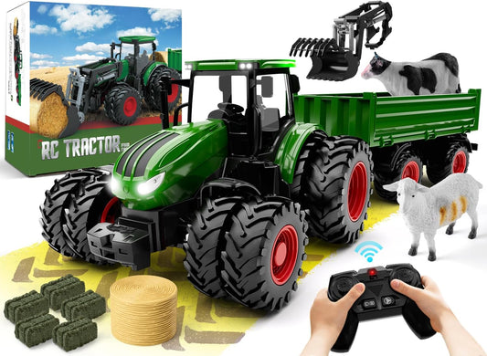 Barnvänlig Fjärrstyrd Traktor med Metallsläp