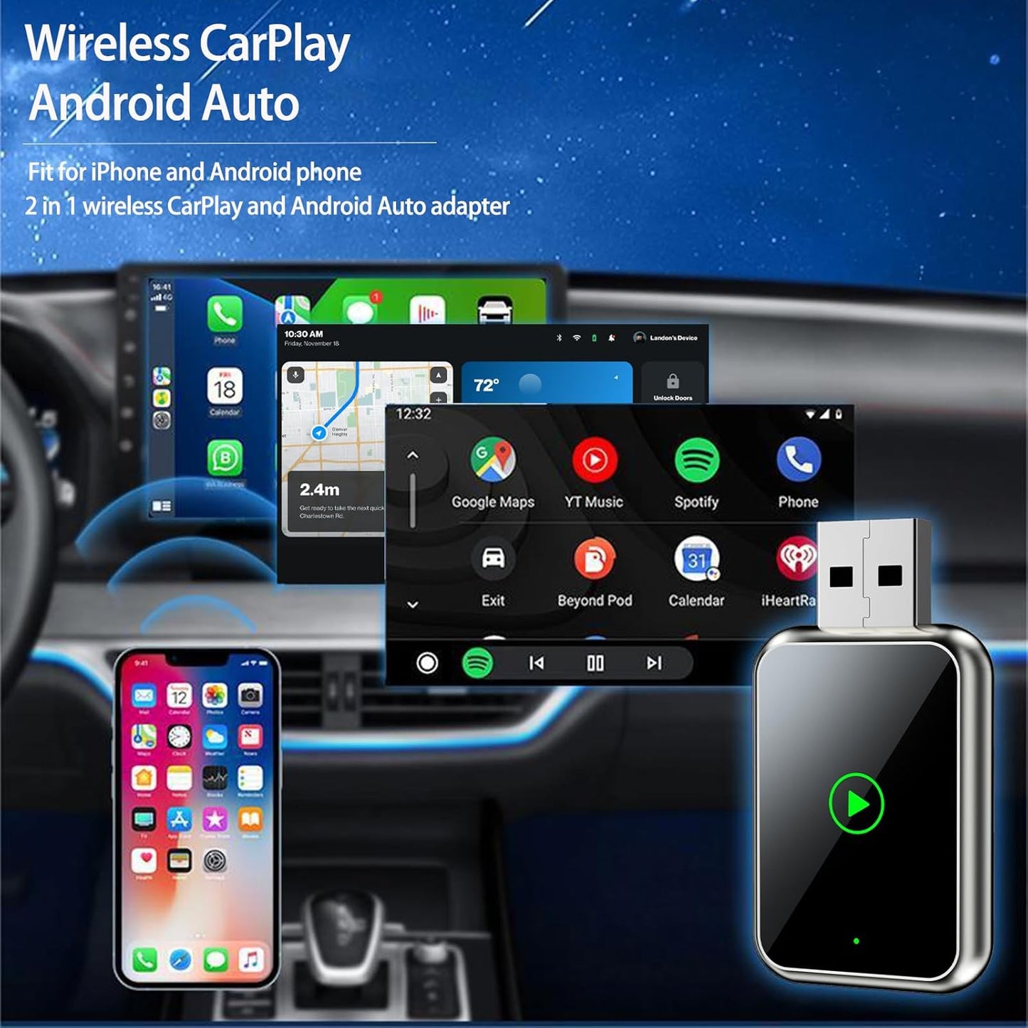 Trådløs CarPlay-adapter til biler med indbygget CarPlay og Android Auto