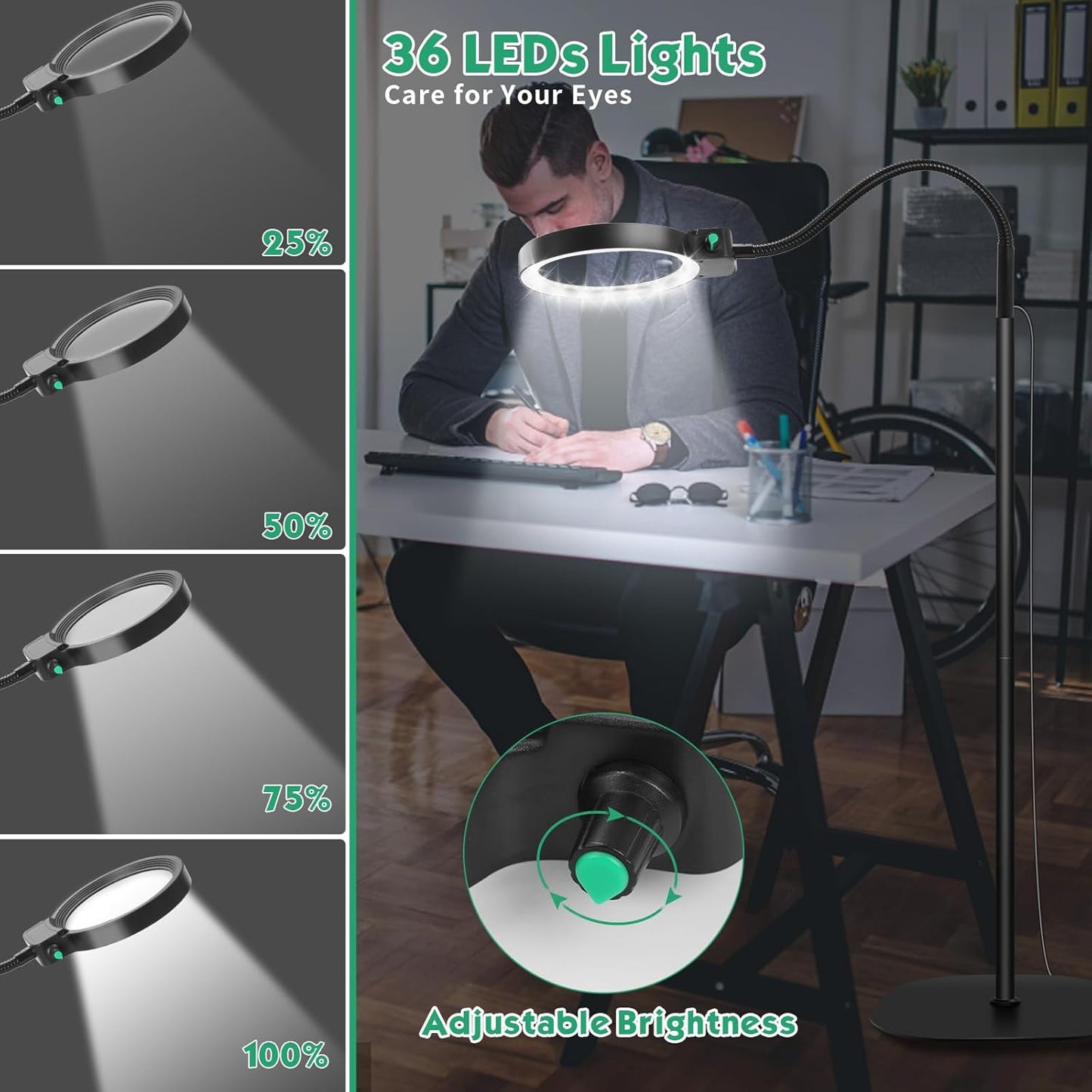 Helförstorande glasögon med LED-belysning – Handsfree läshjälp för böcker, hantverk och hobbyer
