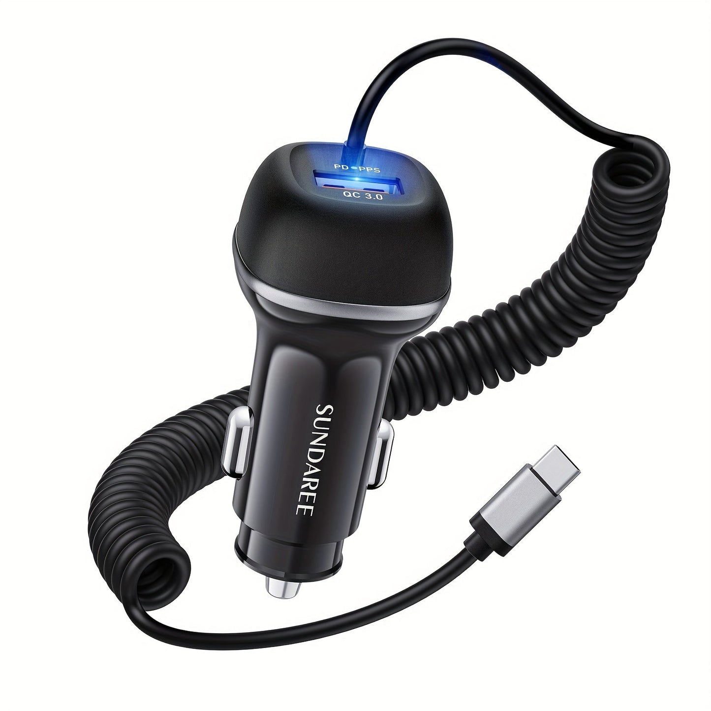 Snabb USB-C Billaddare med 51W och 3 Portar för Flera Enheter
