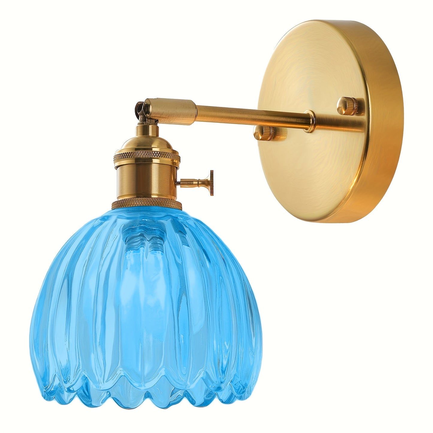 Elegant vägglampa i glas med rosa skärm och guldfinish