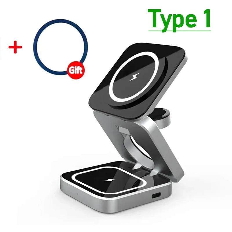 3-i-1 Hurtig Magnetisk Trådløs Oplader til iPhone, AirPods & Apple Watch