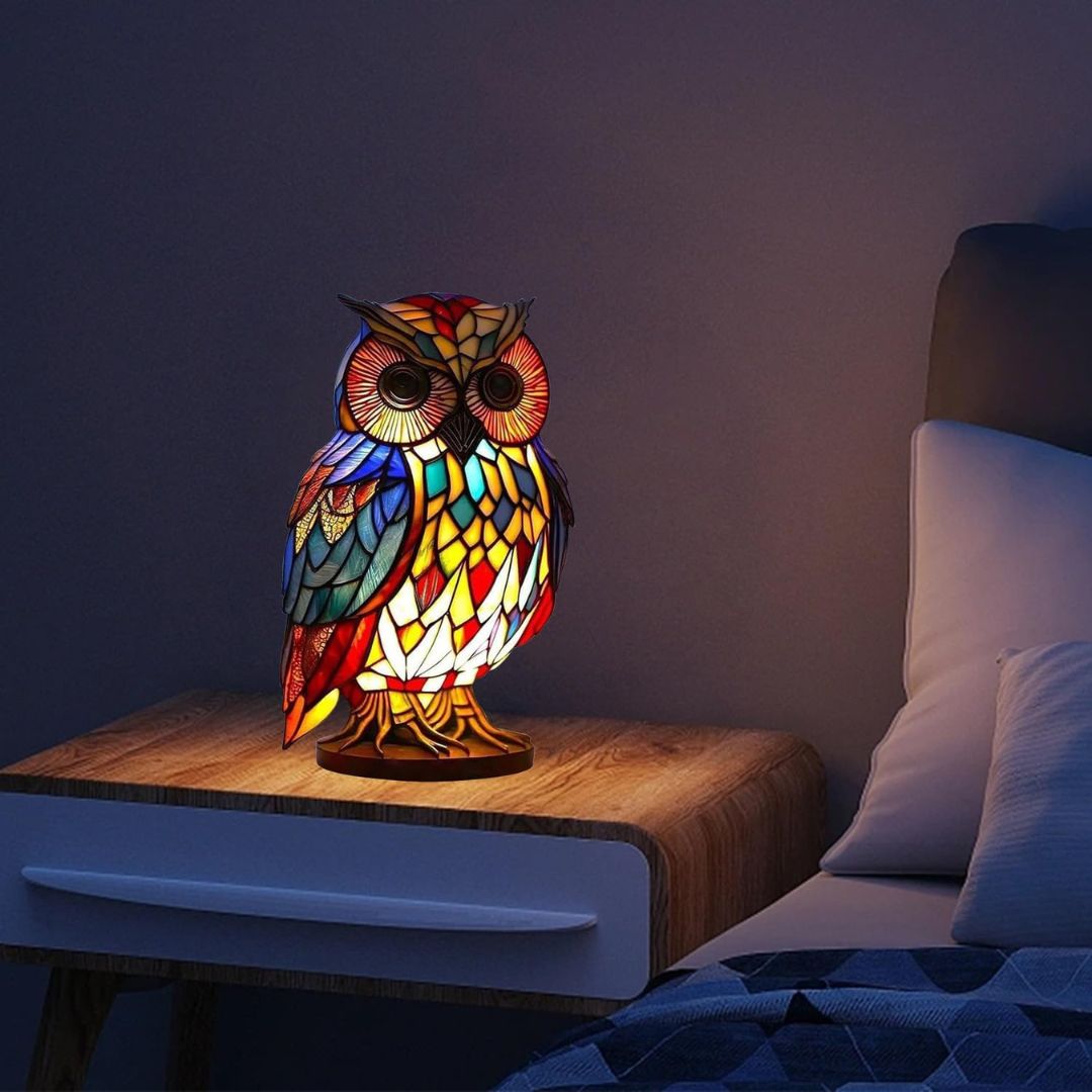 Unik Ugle Lampe – Håndlavet Dekorativ Natlampe i Varmt Lys