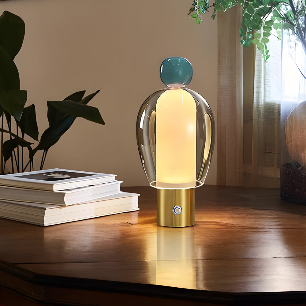 Genopladelig Bordlampe i Glas med Justerbar LED-lys