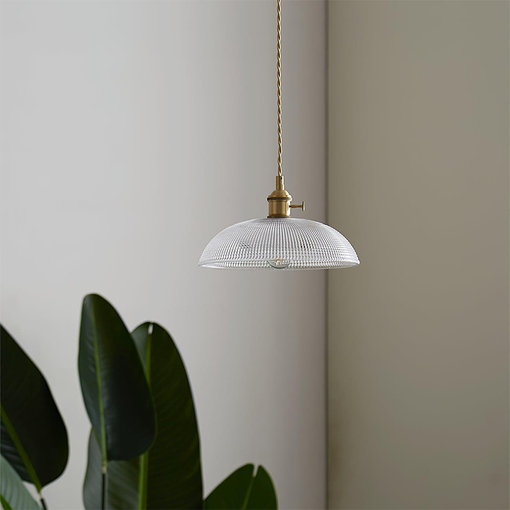 Vintage Pendellampe i Rillet Glas med Justerbar Højde