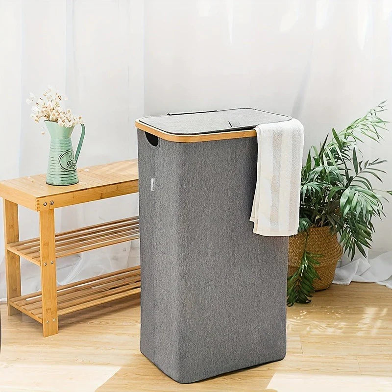 Rymlig tvättkorg 110L med lock och vattenavvisande design