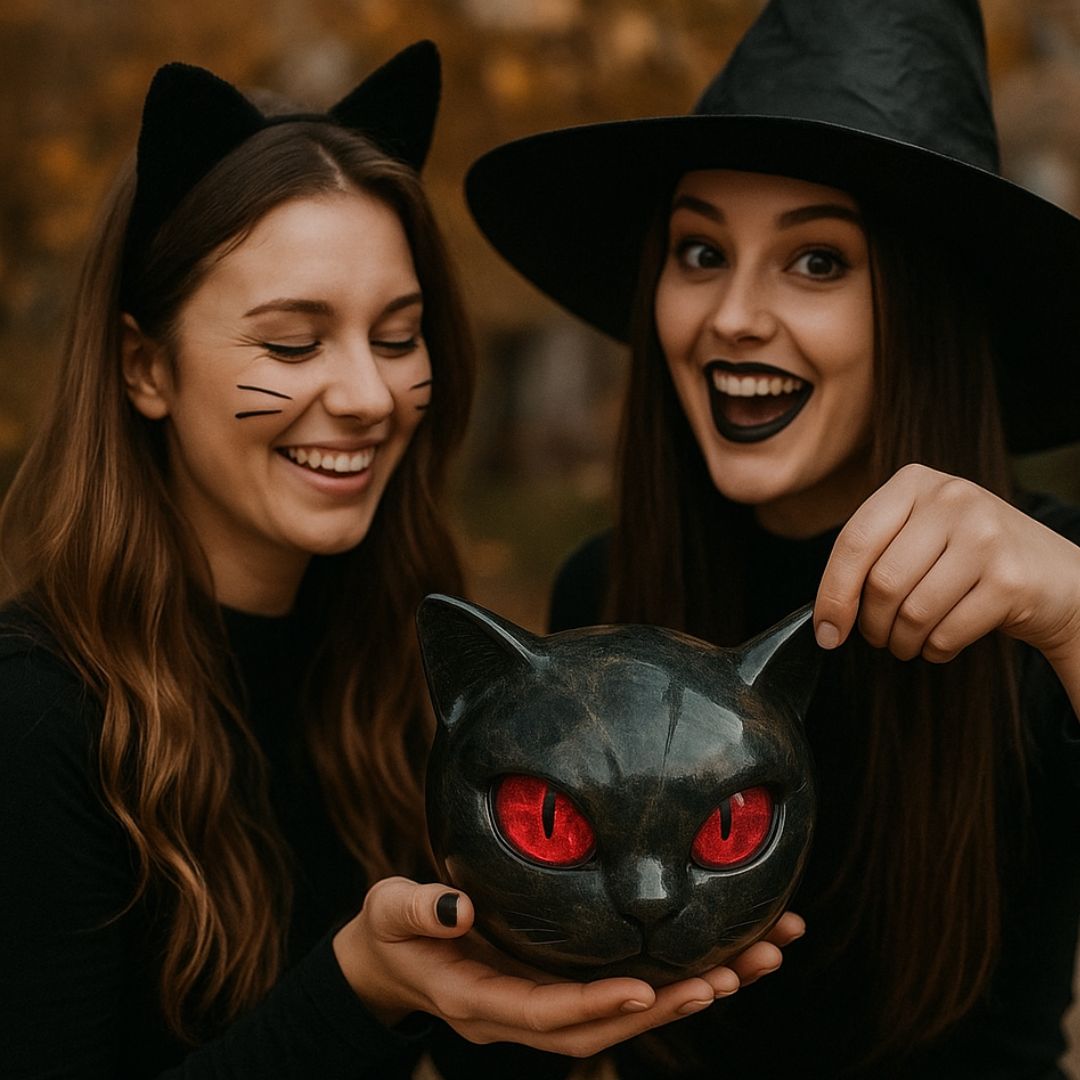 Svart Sten Kattskulptur - Mystisk Vaktkatt