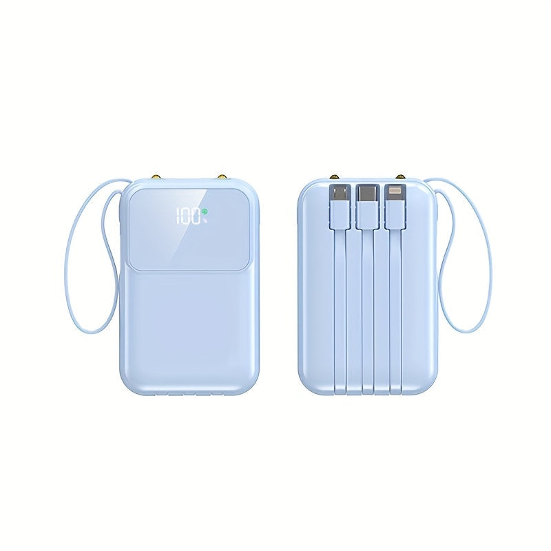 Bärbar Powerbank 10000mAh - Snabbladdning med Integrerade Kablar
