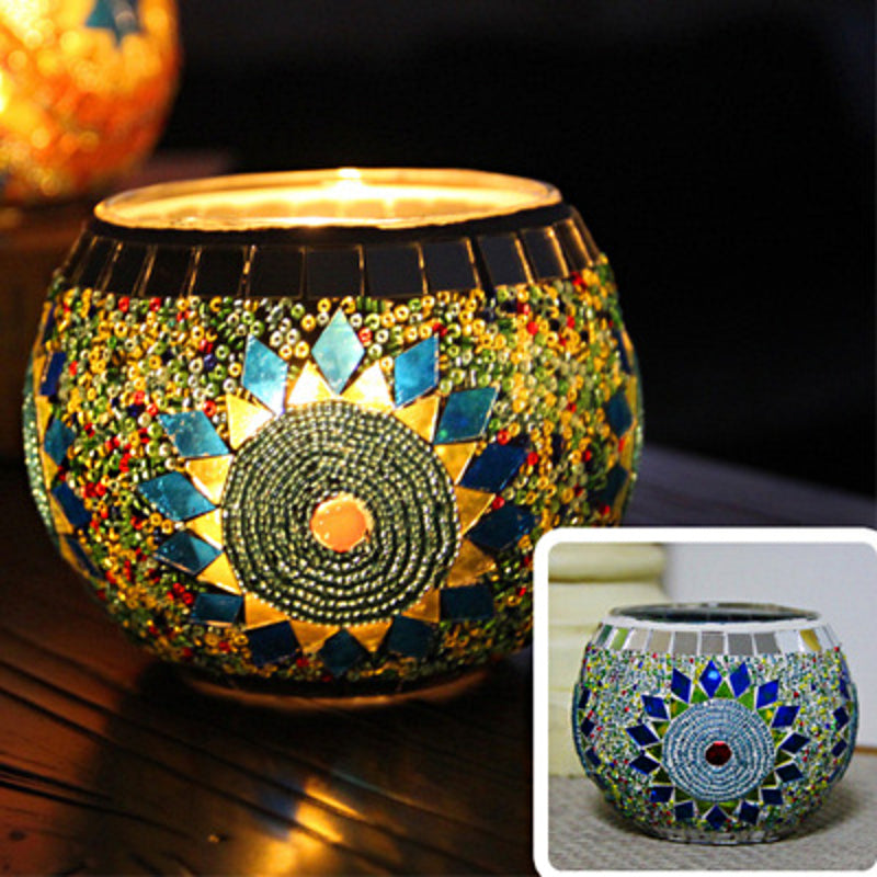 Europæisk Retro Glas Mosaik Lysestage