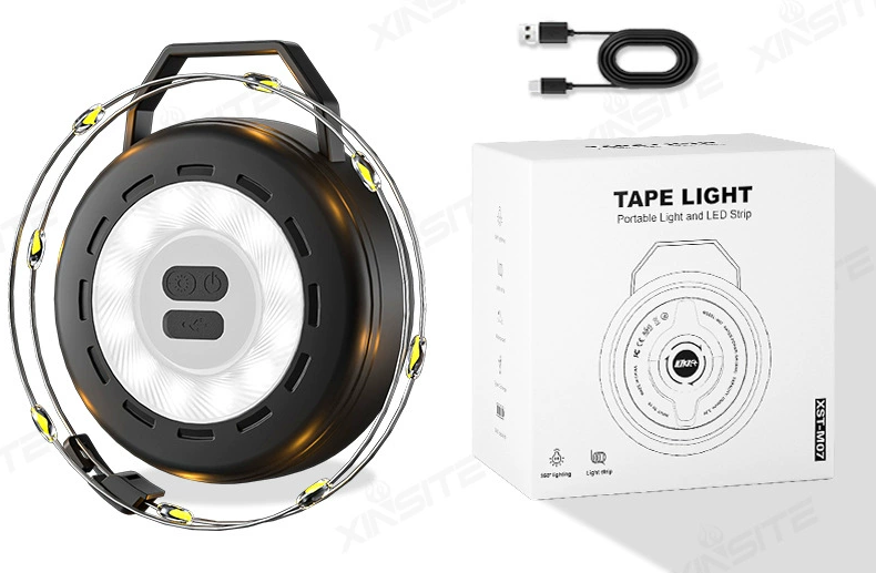 Campinglampe med USB-C genopladelig funktion | 14 timers lys og 3 indstillinger, IPX4, med indtrækkeligt kabel