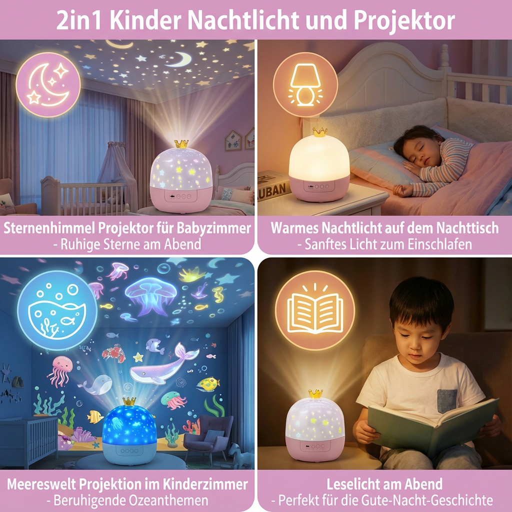 Barn Nattelys med Projektor – 2-i-1 Funktion