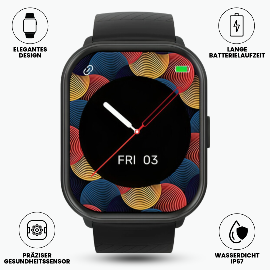 Smartwatch med pulsmätare i realtid för iOS/Android – blodtrycks- och syresättningstracker