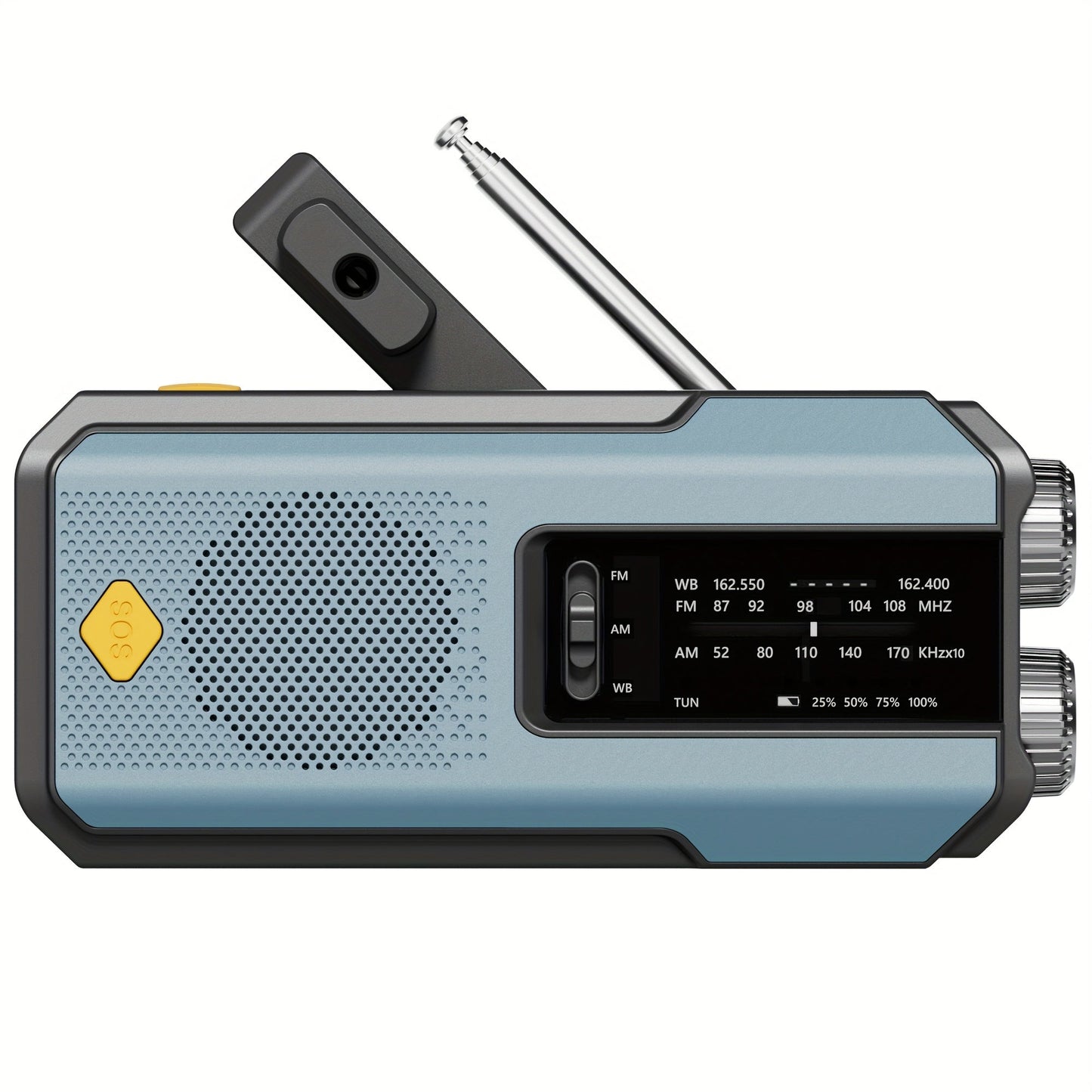 Bärbar radio med solpanel och LED-ficklampa