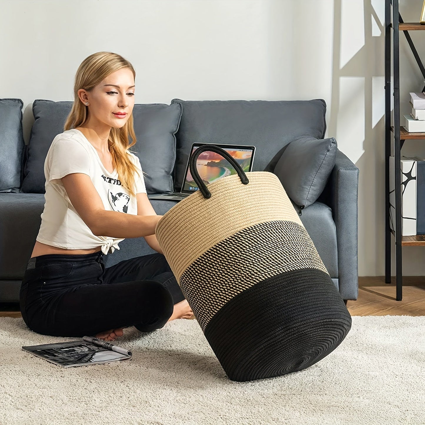 Stor Vasketøjskurv med Håndtag | Moderne Landlig Stil