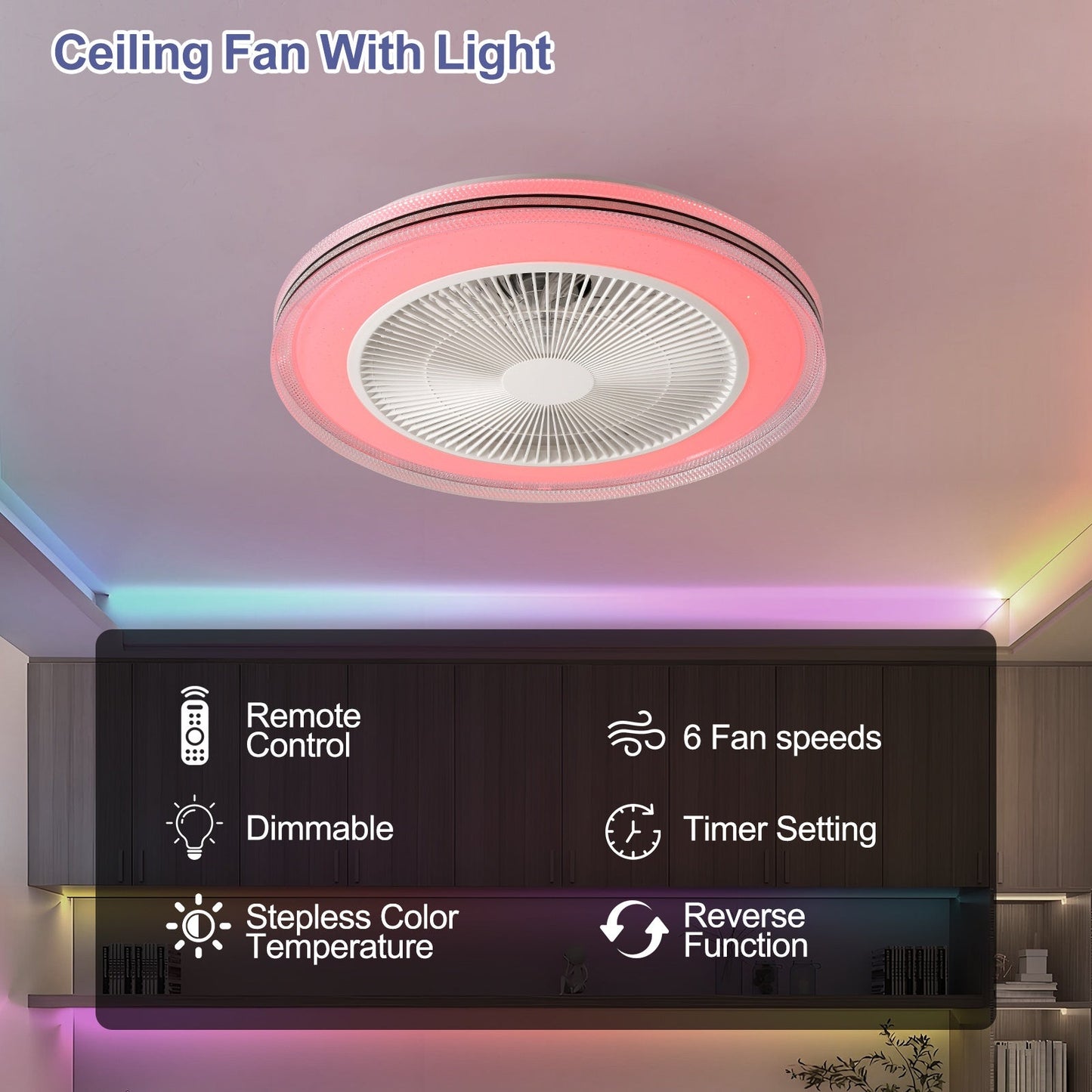 Smart Loft Ventilator med RGB-belysning – Stilfuld og Effektiv