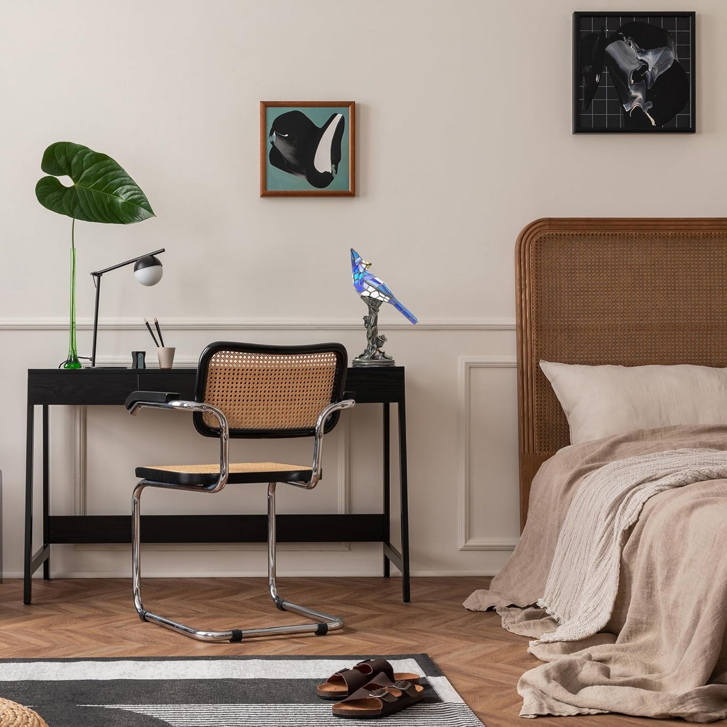 Fågellampa i glas med vintagelook - Unik dekoration
