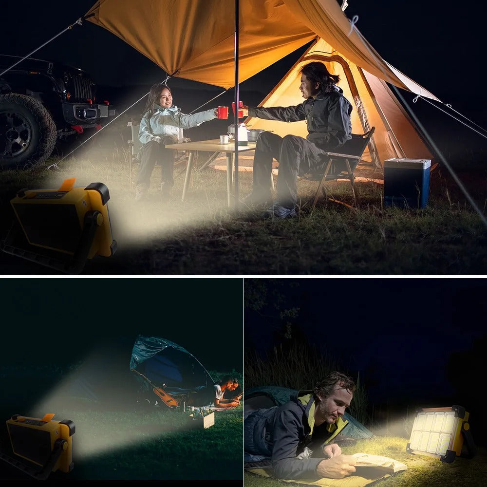 Bærbar LED Projektør 100W med Solcelle Powerbank