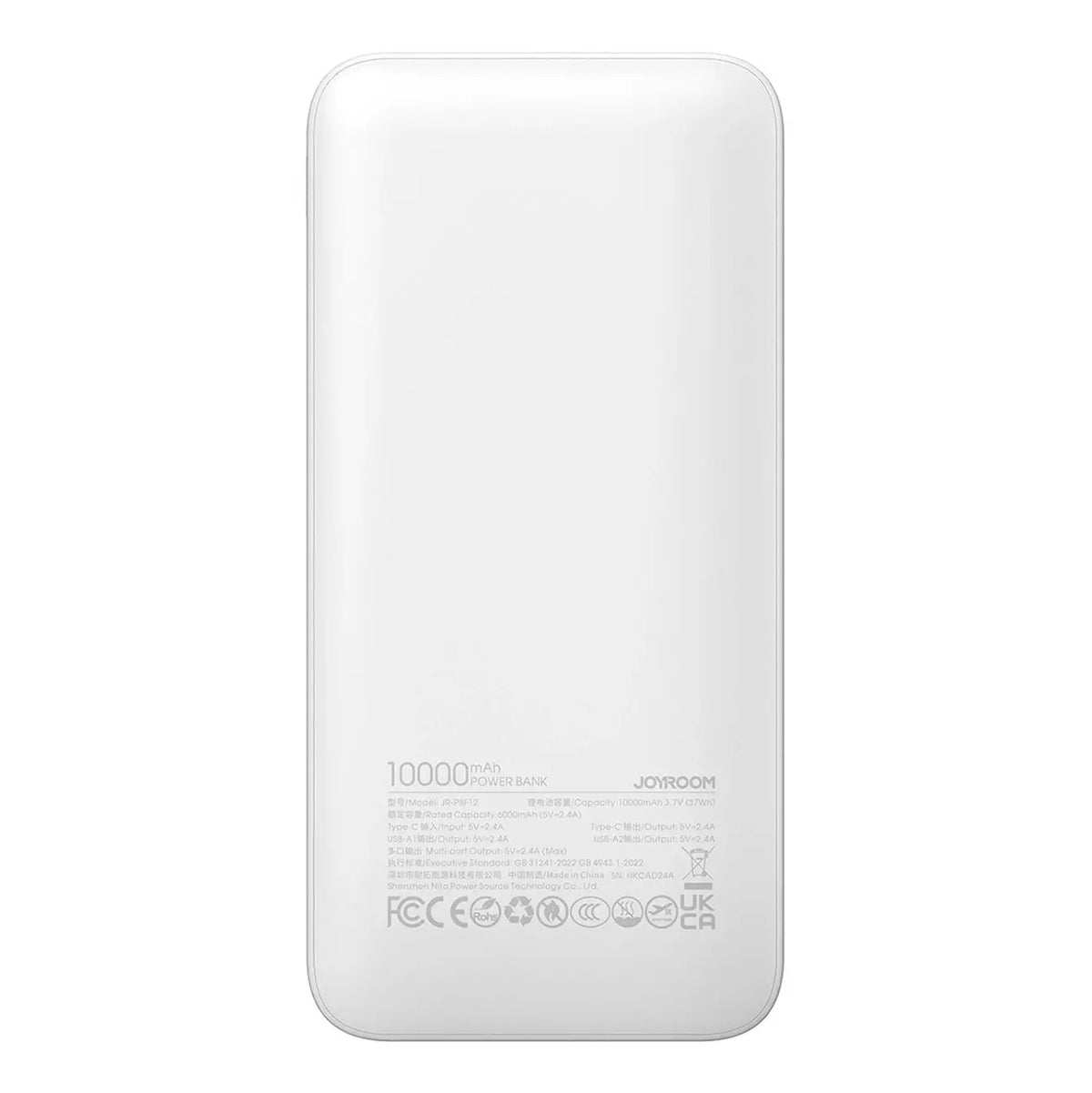 10.000 mAh Powerbank med 12 W oplader, 2 USB-A, USB-C og LED-display