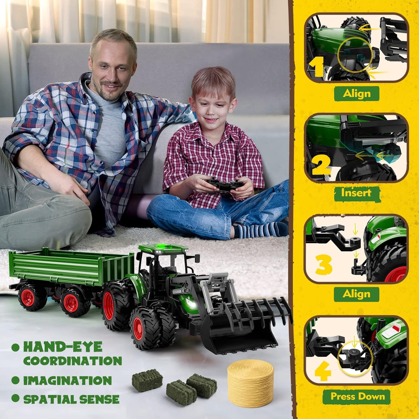 Fjärrstyrd traktor med metallkonstruktion och realistisk design